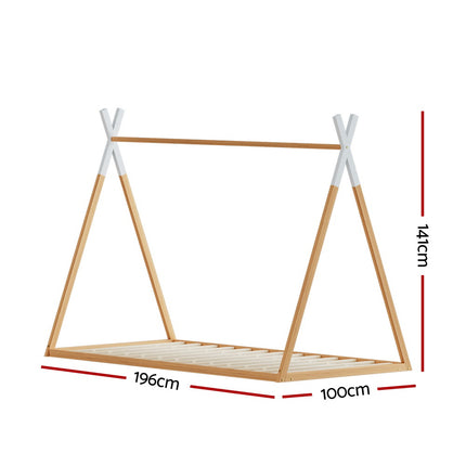 Artiss Bed Frame Wooden Kids House Single Frame Oak ENID.