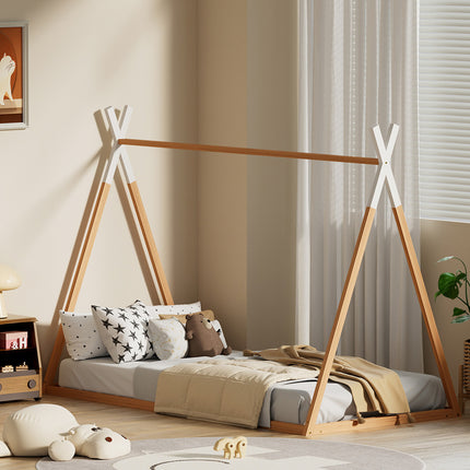 Artiss Bed Frame Wooden Kids House Single Frame Oak ENID.