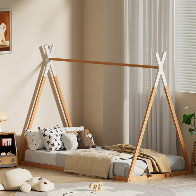 Artiss Bed Frame Wooden Kids House Single Frame Oak ENID.