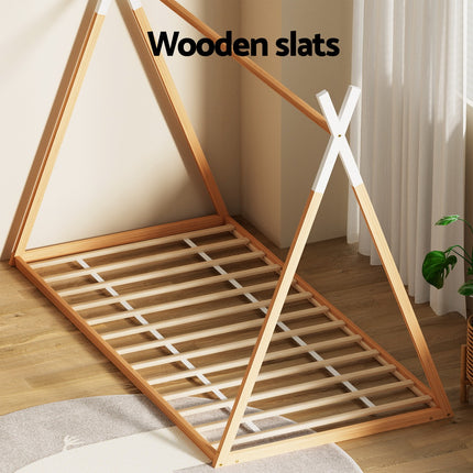 Artiss Bed Frame Wooden Kids House Single Frame Oak ENID.