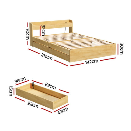 Artiss Bed Frame Double Size with Charging Ports and 2 Drawers AURA.