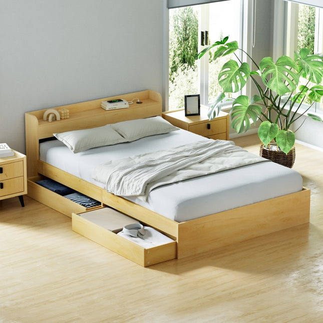 Artiss Bed Frame Double Size with Charging Ports and 2 Drawers AURA.