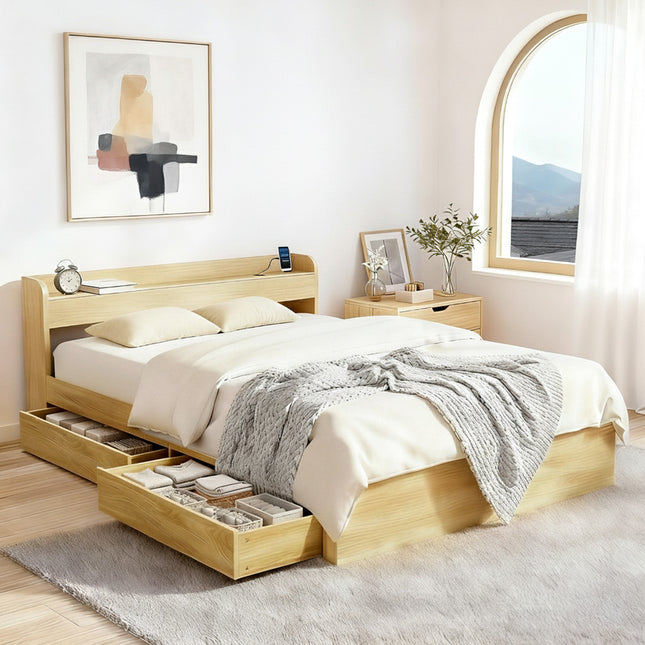 Artiss Bed Frame Queen Size with Charging Ports and 2 Drawers AURA.