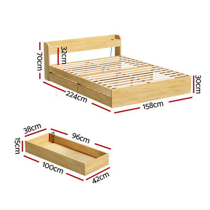 Artiss Bed Frame Queen Size with Charging Ports and 2 Drawers AURA.