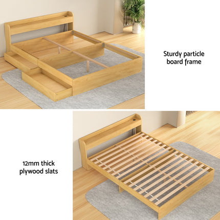 Artiss Bed Frame Queen Size with Charging Ports and 2 Drawers AURA.