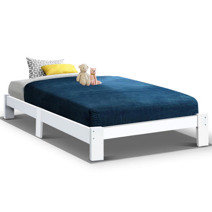 Artiss Bed Frame Single Size Wooden White JADE.