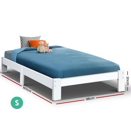 Artiss Bed Frame Single Size Wooden White JADE.