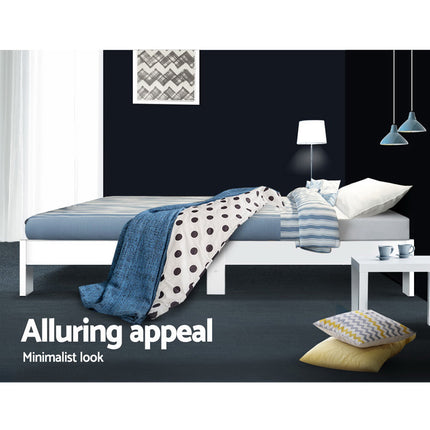 Artiss Bed Frame Single Size Wooden White JADE.