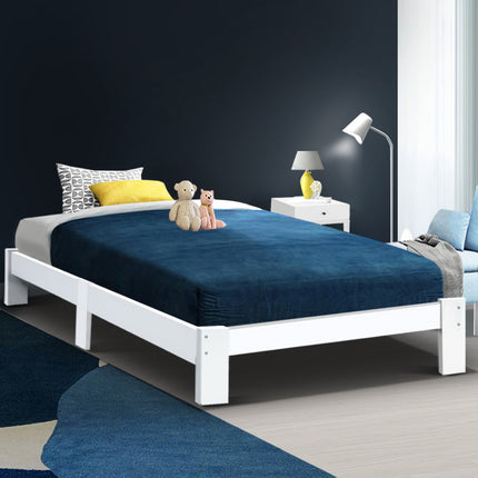 Artiss Bed Frame Single Size Wooden White JADE.