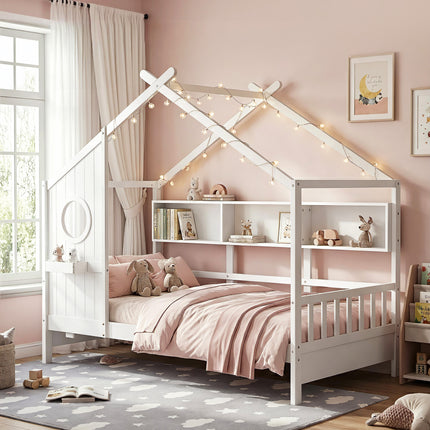 Artiss Kids Single Bed Frame House Bed Solid Wood Montessori Bed for Toddler White.