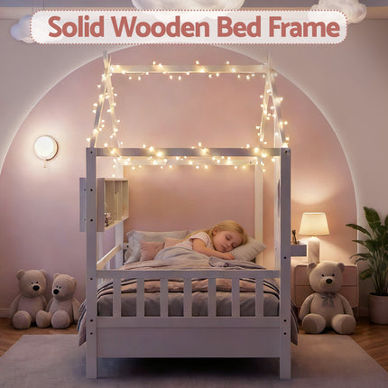 Artiss Kids Single Bed Frame House Bed Solid Wood Montessori Bed for Toddler White.