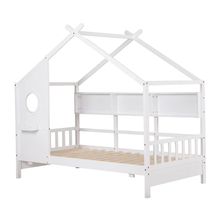 Artiss Kids Single Bed Frame House Bed Solid Wood Montessori Bed for Toddler White.
