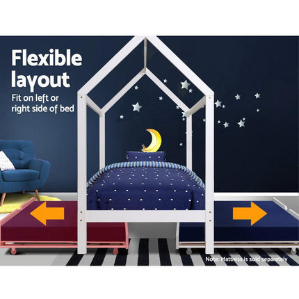 Artiss Bed Frame Wooden Trundle Daybed Kids House Frame White HOLY.