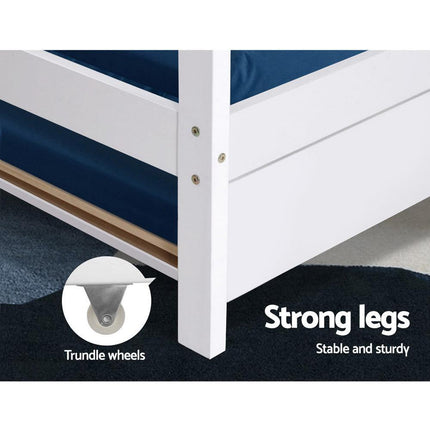 Artiss Bed Frame Wooden Trundle Daybed Kids House Frame White HOLY.