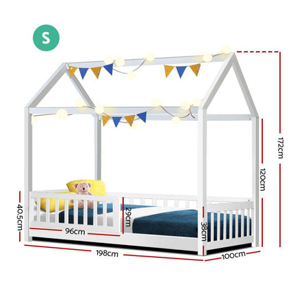 Artiss Bed Frame Wooden Kids House Frame White ROCK.