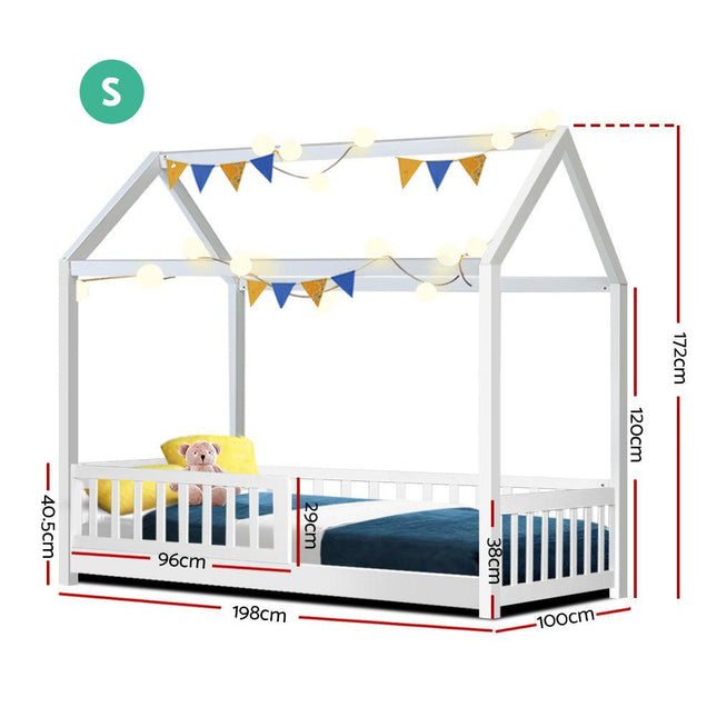 Artiss Bed Frame Wooden Kids House Frame White ROCK.