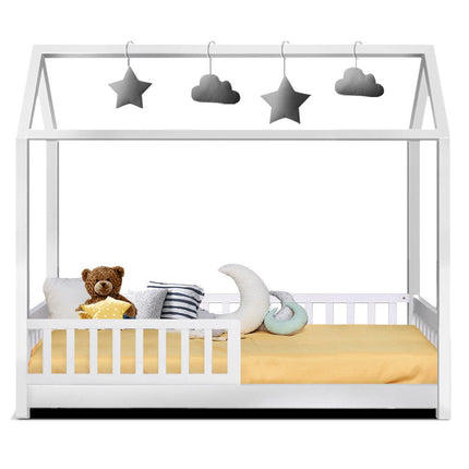 Artiss Bed Frame Wooden Kids House Frame White ROCK.