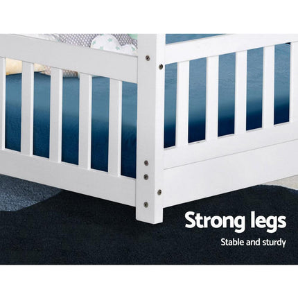 Artiss Bed Frame Wooden Kids House Frame White ROCK.