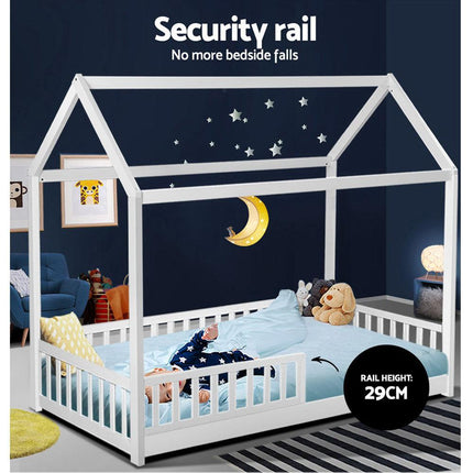 Artiss Bed Frame Wooden Kids House Frame White ROCK.