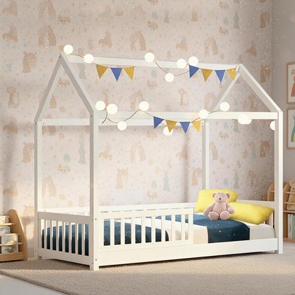 Artiss Bed Frame Wooden Kids House Frame White ROCK.