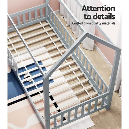 Artiss Bed Frame Wooden Kids House Frame Grey ROCK.