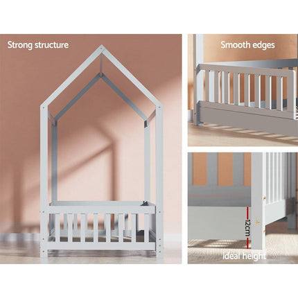 Artiss Bed Frame Wooden Kids House Frame Grey ROCK.