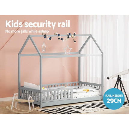 Artiss Bed Frame Wooden Kids House Frame Grey ROCK.