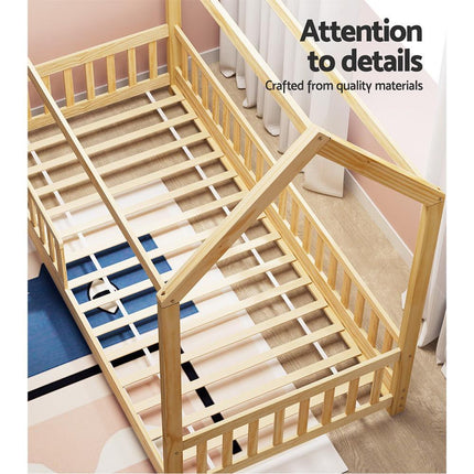 Artiss Bed Frame Wooden Kids House Frame Oak ROCK.