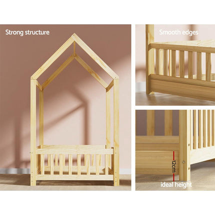 Artiss Bed Frame Wooden Kids House Frame Oak ROCK.