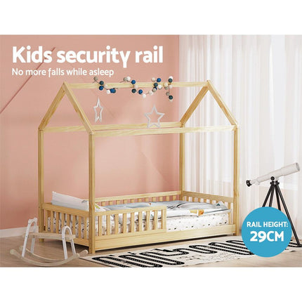 Artiss Bed Frame Wooden Kids House Frame Oak ROCK.