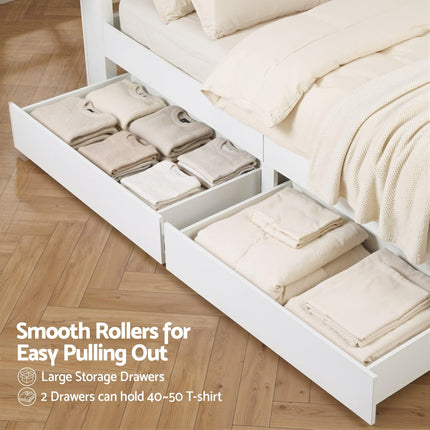 Artiss Queen Bed Frame with Storage Drawers White Platform Bedframe with Bookcase Headboard Charging Station Led Light.