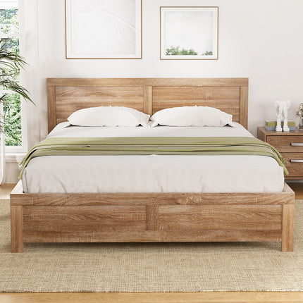 Artiss Bed Frame Double Size Wooden Acacia Wood OATMEAL.