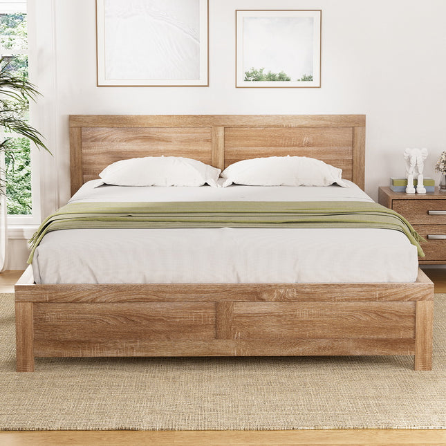 Artiss Bed Frame Double Size Wooden Acacia Wood OATMEAL.