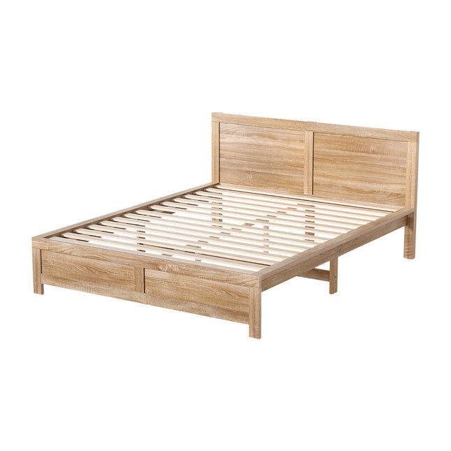 Artiss Bed Frame Queen Size Wooden Acacia Wood OATMEAL.