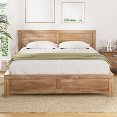 Artiss Bed Frame Queen Size Wooden Acacia Wood OATMEAL.