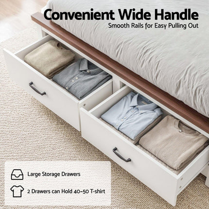 Artiss Double Wooden Bed Frame with 2 Drawer Platform Bed with 108cm Solid High Headboard White Bed Base for Bedroom Easy Assembly.
