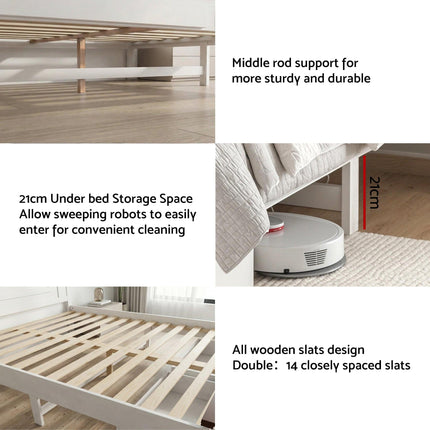 Artiss Double Wooden Bed Frame with 2 Drawer Platform Bed with 108cm Solid High Headboard White Bed Base for Bedroom Easy Assembly.