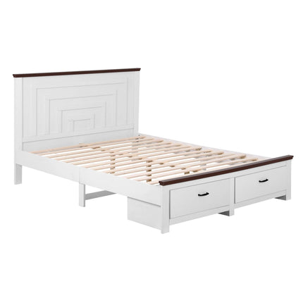 Artiss Queen Wooden Bed Frame with 2 Drawer Platform Bed with 108cm Solid High Headboard White Bed Base for Bedroom Easy Assembly.