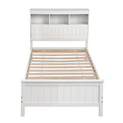 Artiss Single Bed Frame with Storage Headboard and Footboard Wooden Bed Base White.