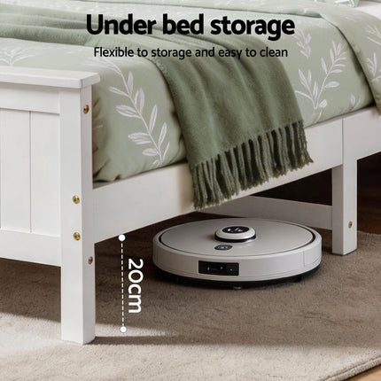 Artiss Single Bed Frame with Storage Headboard and Footboard Wooden Bed Base White.
