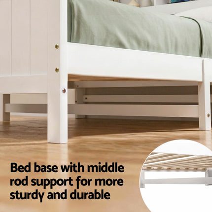 Artiss Single Bed Frame with Storage Headboard and Footboard Wooden Bed Base White.