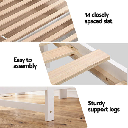 Artiss Single Bed Frame with Storage Headboard and Footboard Wooden Bed Base White.