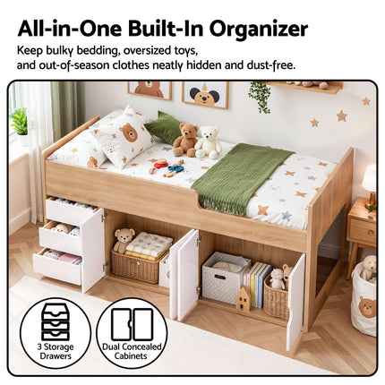 Artiss King Single Bed Frame with Storage, 3 Drawers and Two-Step Access, 2 Cabinets