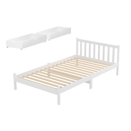 Artiss Bed Frame King Single Size Wooden Platform with 2 Storage Drawers White.