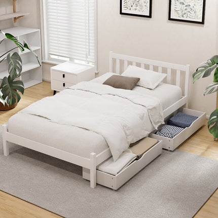 Artiss Bed Frame King Single Size Wooden Platform with 2 Storage Drawers White.