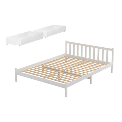 Artiss Bed Frame Queen Size Wooden Platform with 2 Storage Drawers White.