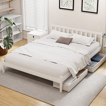 Artiss Bed Frame Queen Size Wooden Platform with 2 Storage Drawers White.