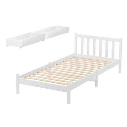 Artiss Bed Frame Single Size Wooden Platform with 2 Storage Drawers White SOFIE.