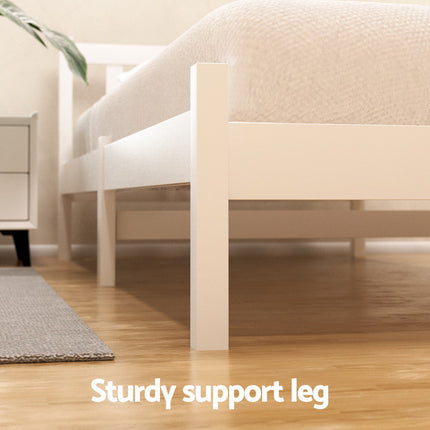 Artiss Bed Frame Single Size Wooden Platform with 2 Storage Drawers White SOFIE.