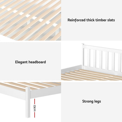 Artiss Bed Frame Single Size Wooden Platform with 2 Storage Drawers White SOFIE.